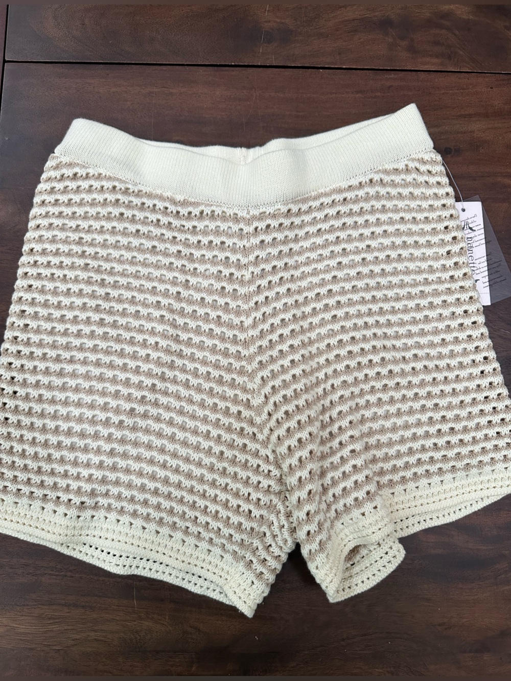 Nanette Lepore Textured High Waist Shorts  Beige  White Crochet Knit S
